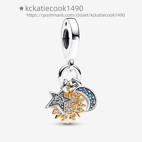 Pandora Two-tone Celestial Triple Dangle Charm - Picture 1 of 5